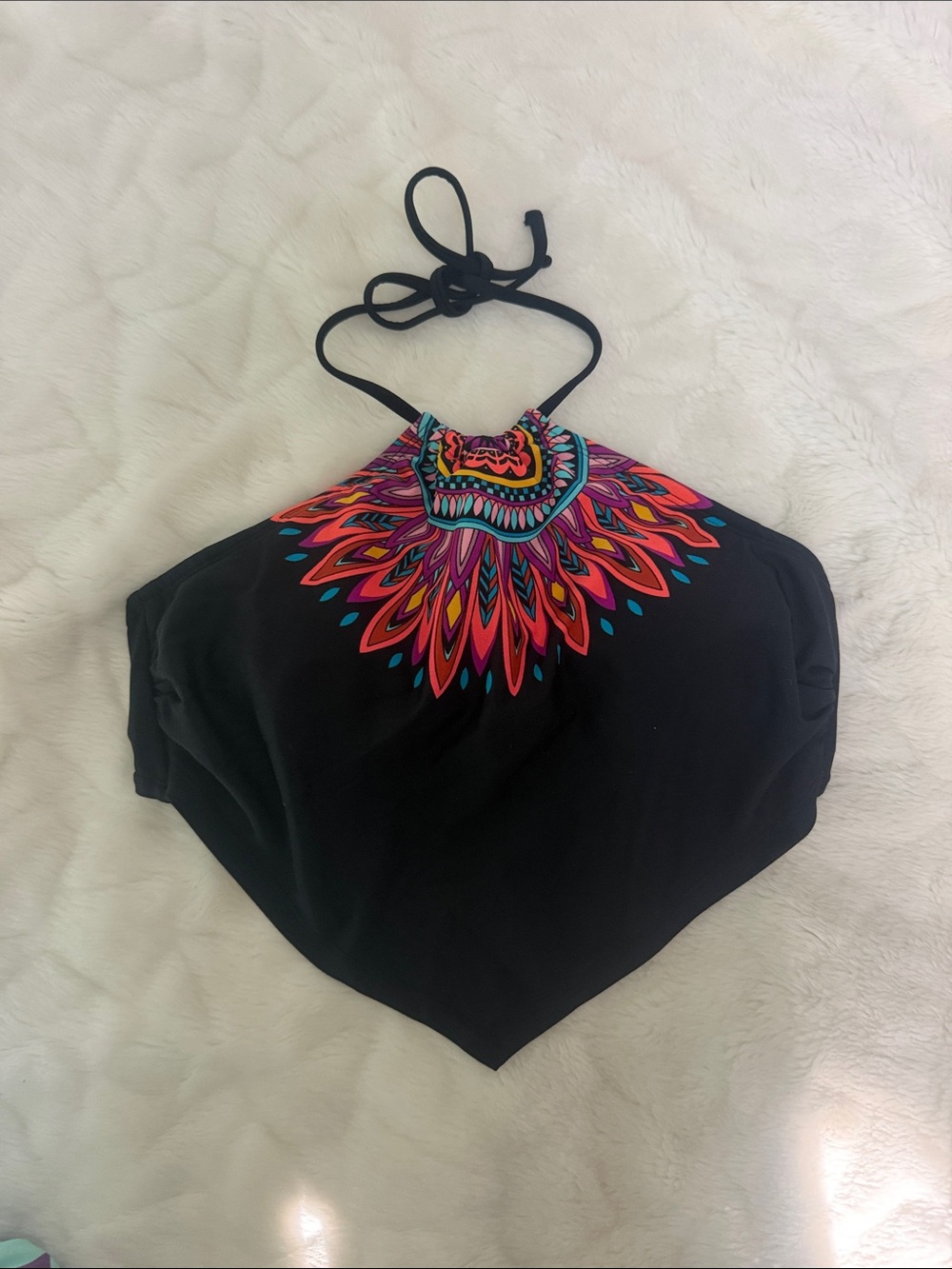 Arizona Jean Company Black Halter Bikini Top with Bright Tribal Print